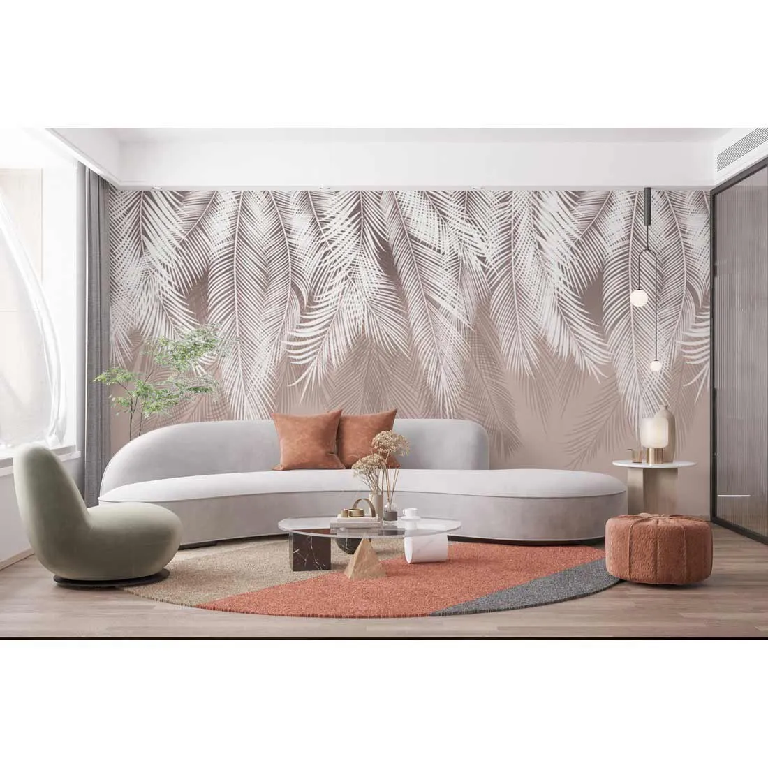 Фотообои на заказ по индивидуальному размеру Citydecor Пальмовые листья (пудровый) 13