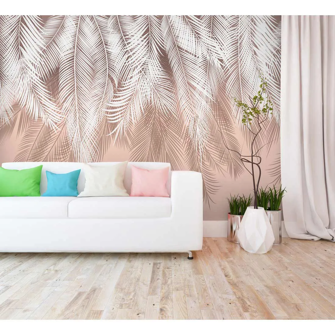 Фотообои на заказ по индивидуальному размеру Citydecor Пальмовые листья (пудровый) 15
