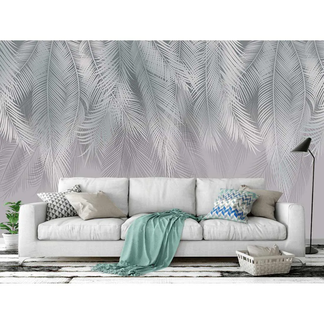 Фотообои на заказ по индивидуальному размеру Citydecor Пальмовые листья с оттенком (бирюза-серый) 26
