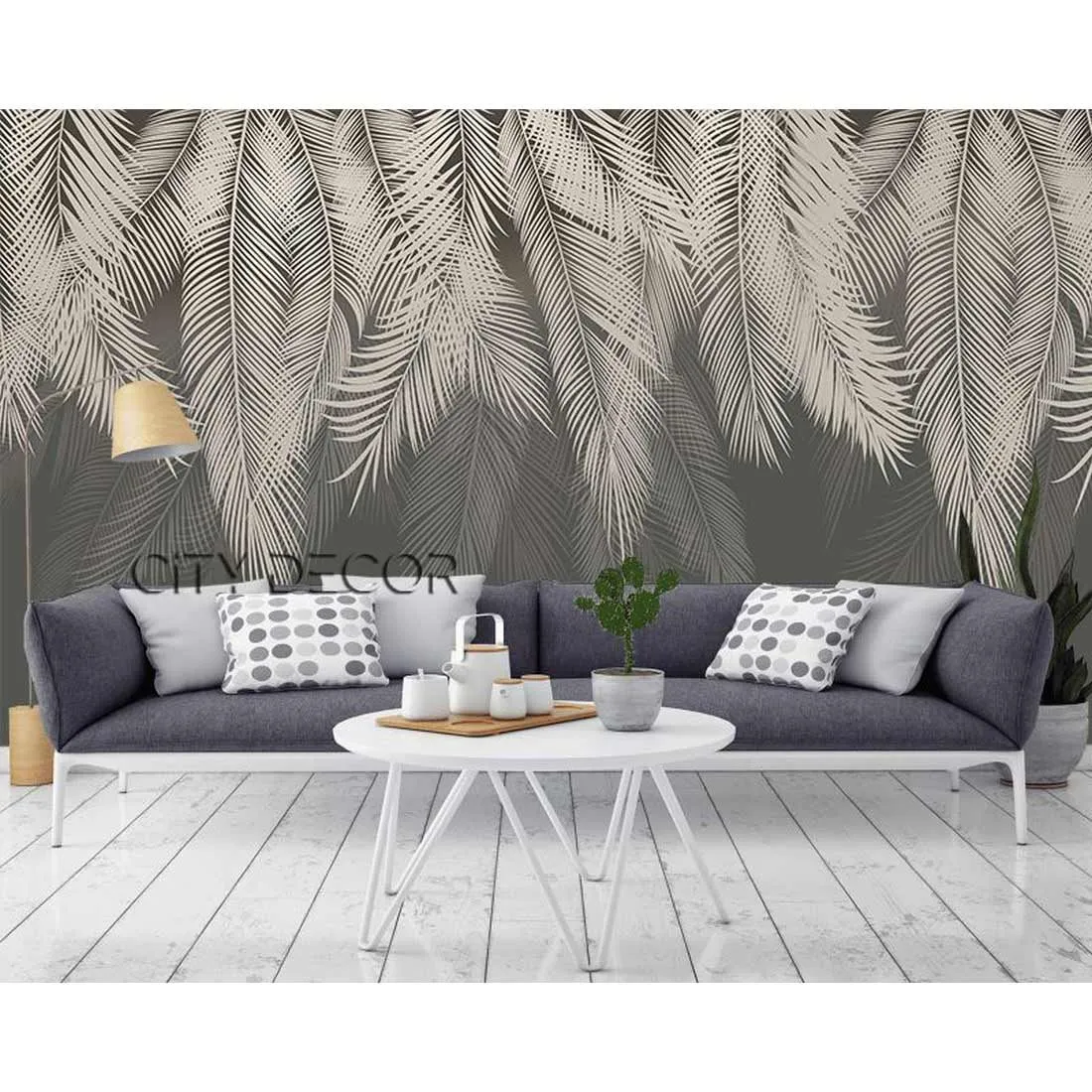 Фотообои на заказ по индивидуальному размеру Citydecor Пальмовые листья (графит) 32