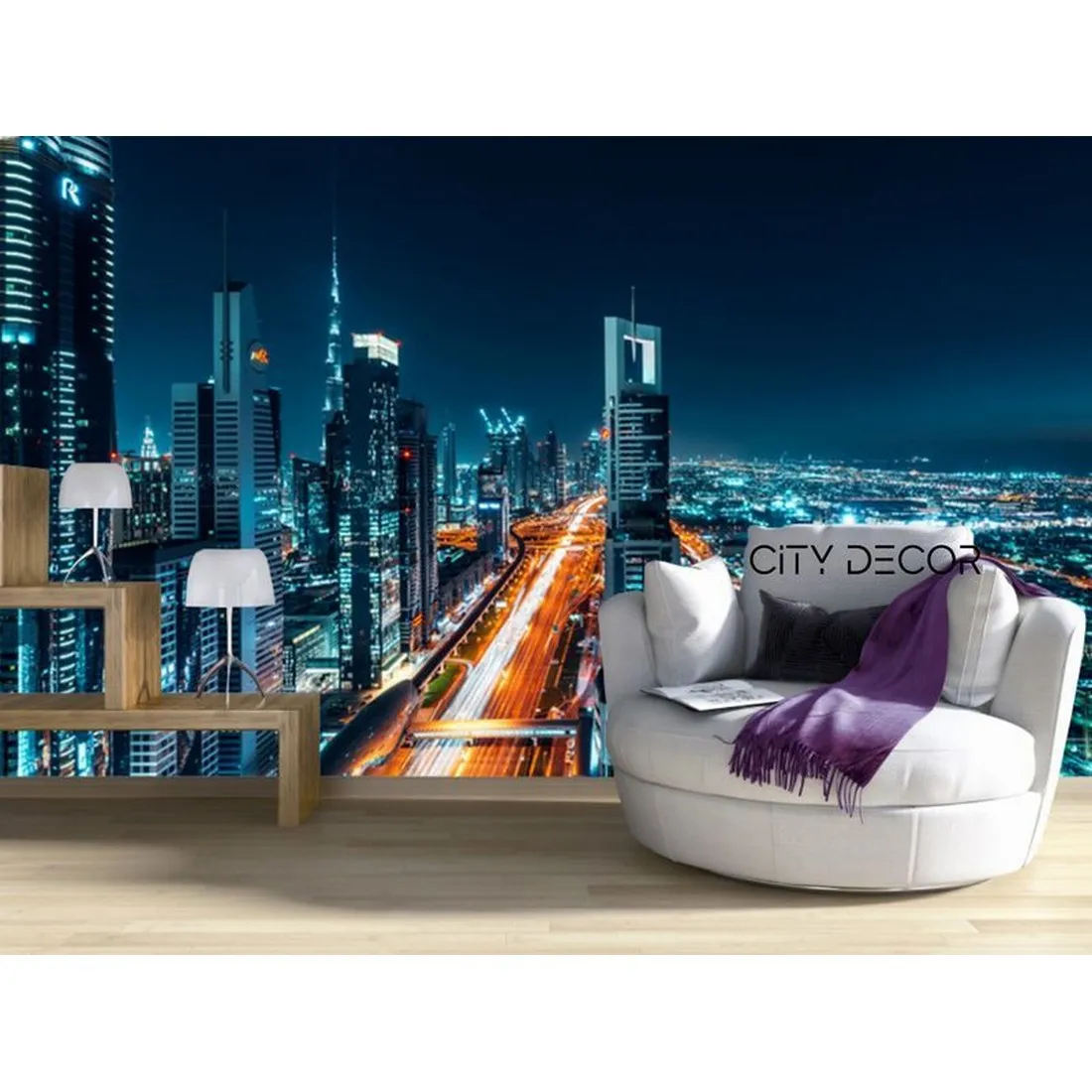 Фотообои на заказ по индивидуальному размеру Citydecor Ночной город панорама