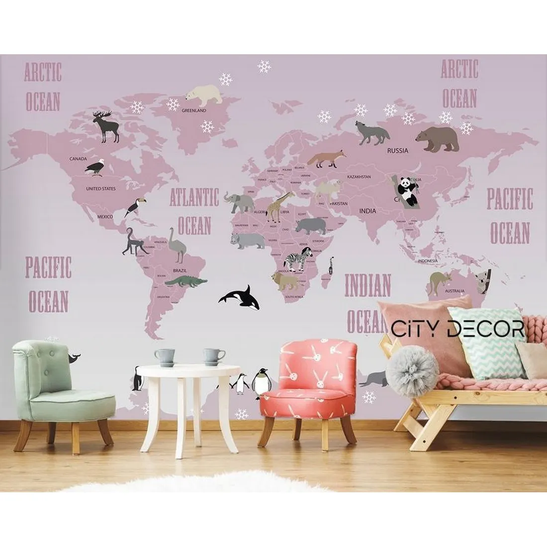 Фотообои на заказ по индивидуальному размеру Citydecor Детская (карта мира) 18