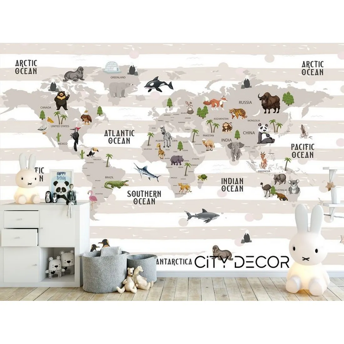Фотообои на заказ по индивидуальному размеру Citydecor Детская (карта мира) 21