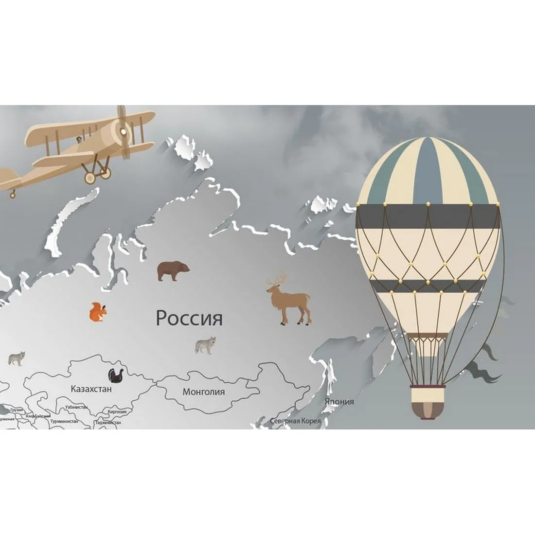 Фотообои на заказ по индивидуальному размеру Citydecor Карта мира на русском 7