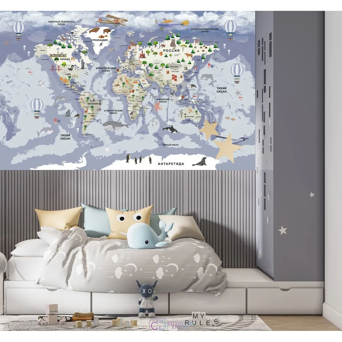Фотообои на заказ по индивидуальному размеру Citydecor Детская (карта мира) 340