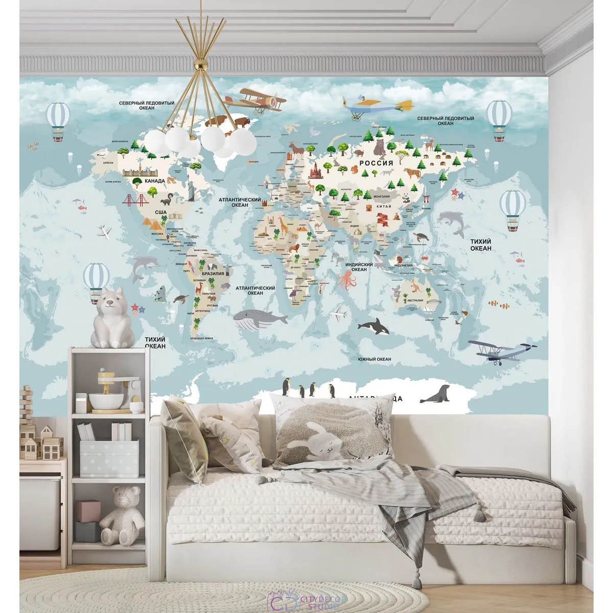 Фотообои на заказ по индивидуальному размеру Citydecor Детская (карта мира) 341