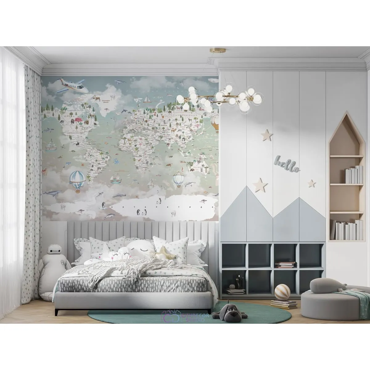 Дизайнерские фотообои по индивидуальному размеру Citydecor Детская (карта мира) 351