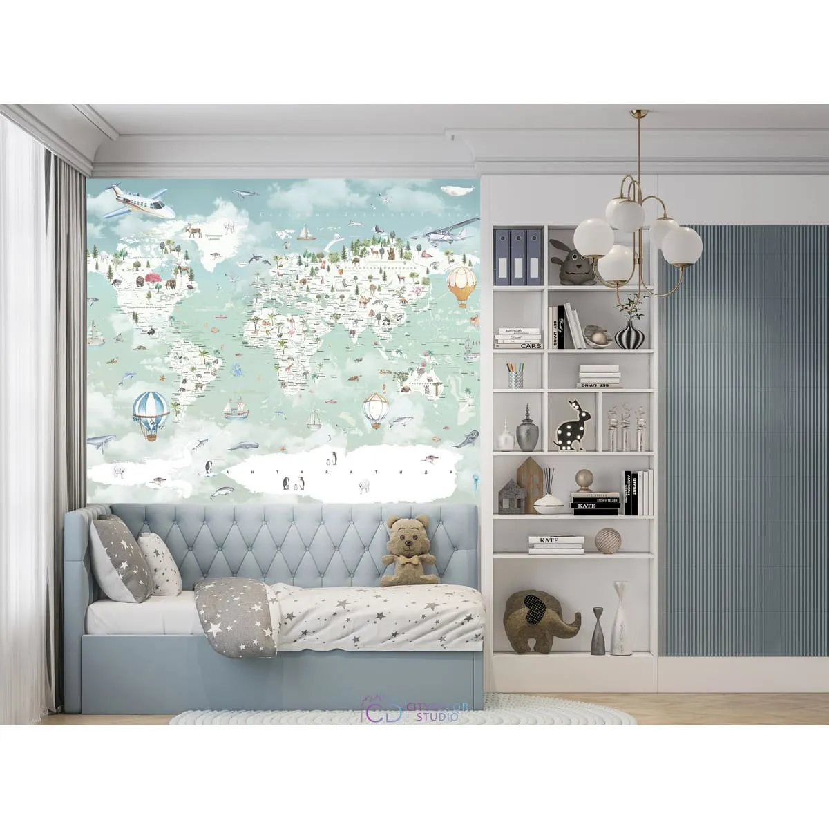 Дизайнерские фотообои по индивидуальному размеру Citydecor Детская (карта мира) 352