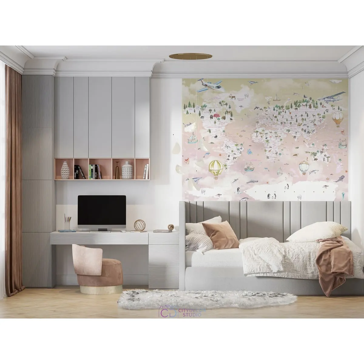 Дизайнерские фотообои по индивидуальному размеру Citydecor Детская (карта мира) 354