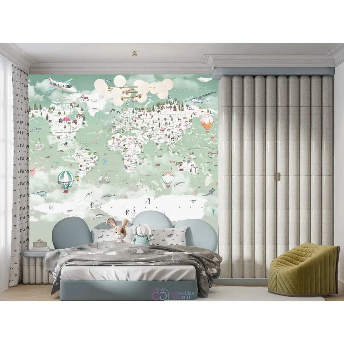 Дизайнерские фотообои по индивидуальному размеру Citydecor Детская (карта мира) 356