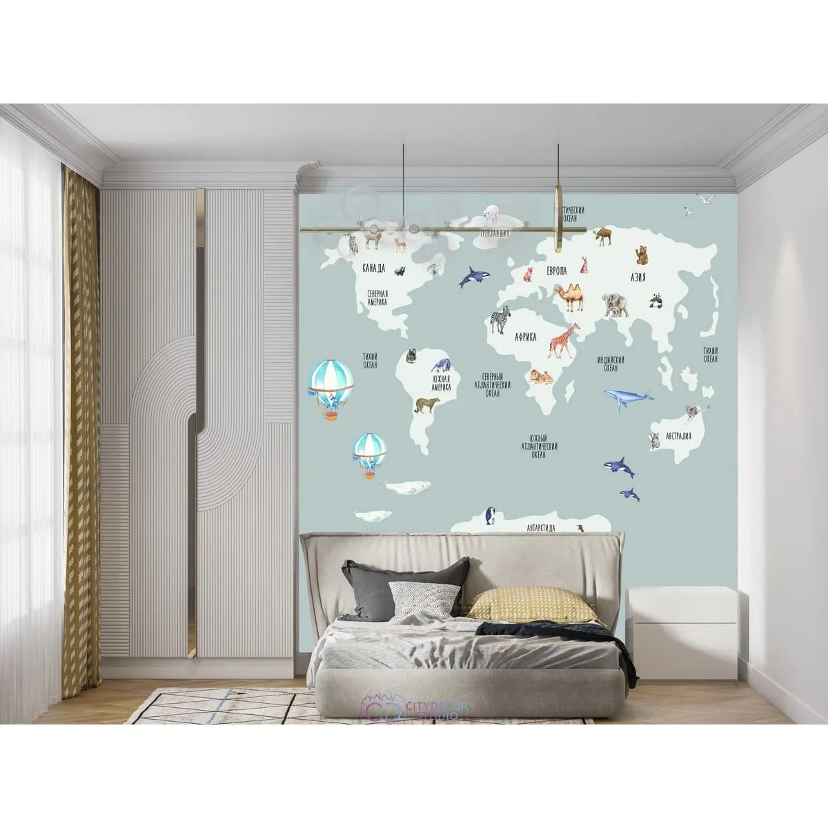 Фотообои на заказ по индивидуальному размеру Citydecor Детская (карта мира) 385