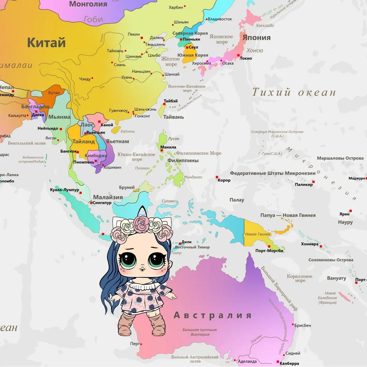 Дизайнерские фотообои по индивидуальному размеру Citydecor Детская (карта мира LOL) 407
