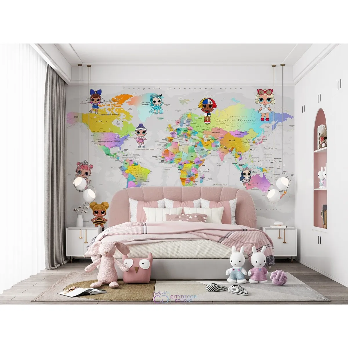 Дизайнерские фотообои по индивидуальному размеру Citydecor Детская (карта мира LOL) 407