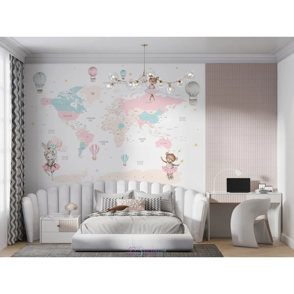 Дизайнерские фотообои по индивидуальному размеру Citydecor Детская (карта мира Балерины) 422