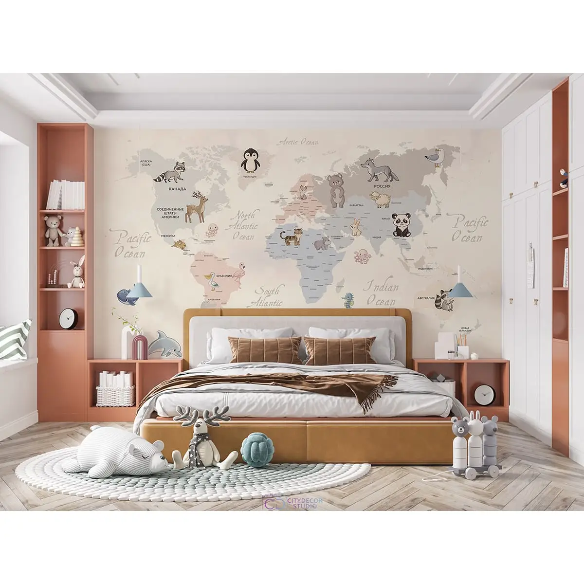 Фотообои на заказ по индивидуальному размеру Citydecor Детская (карта мира) 440