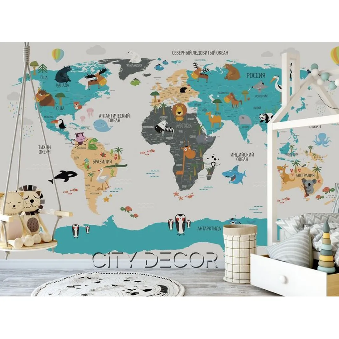 Фотообои на заказ по индивидуальному размеру Citydecor Детская (карта мира) 62