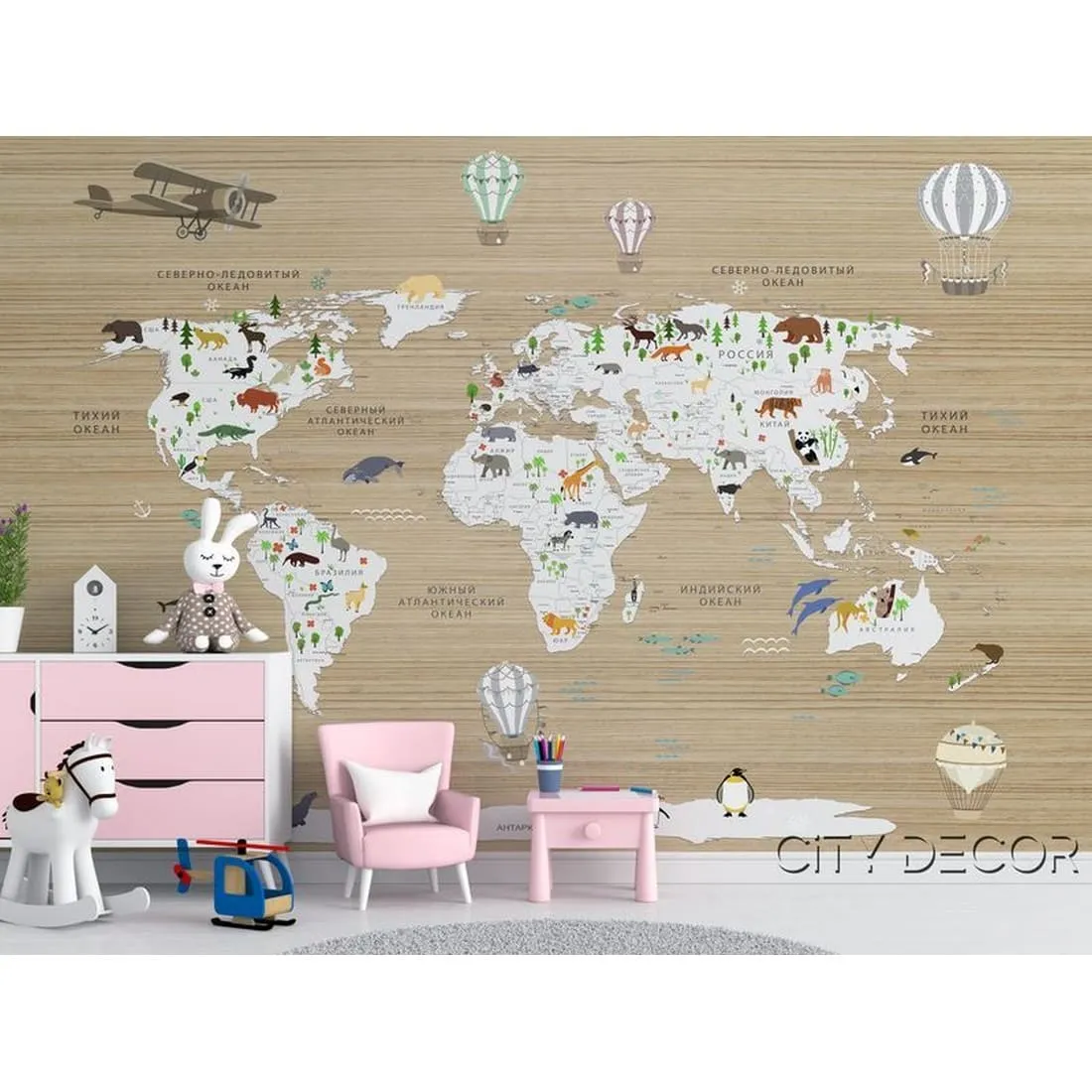 Фотообои на заказ по индивидуальному размеру Citydecor Детская (карта мира) 65