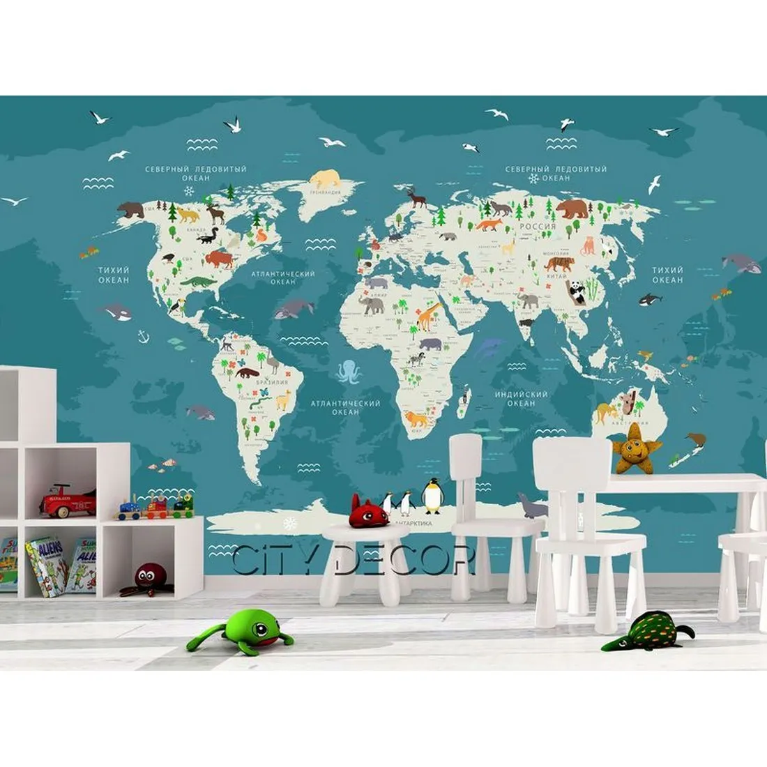 Фотообои на заказ по индивидуальному размеру Citydecor Детская (карта мира) 68