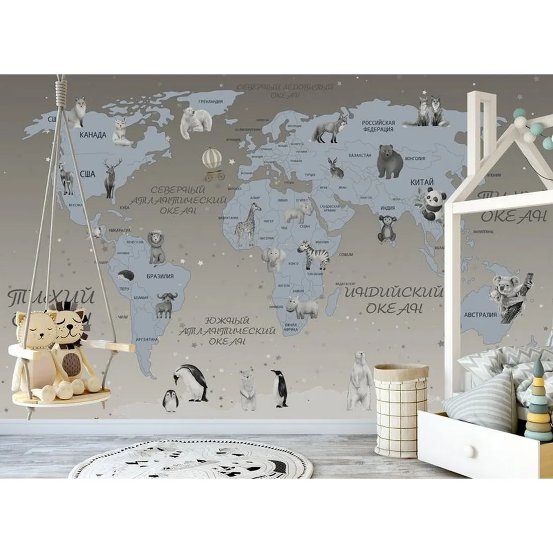 Фотообои на заказ по индивидуальному размеру Citydecor Карта мира на русском 5
