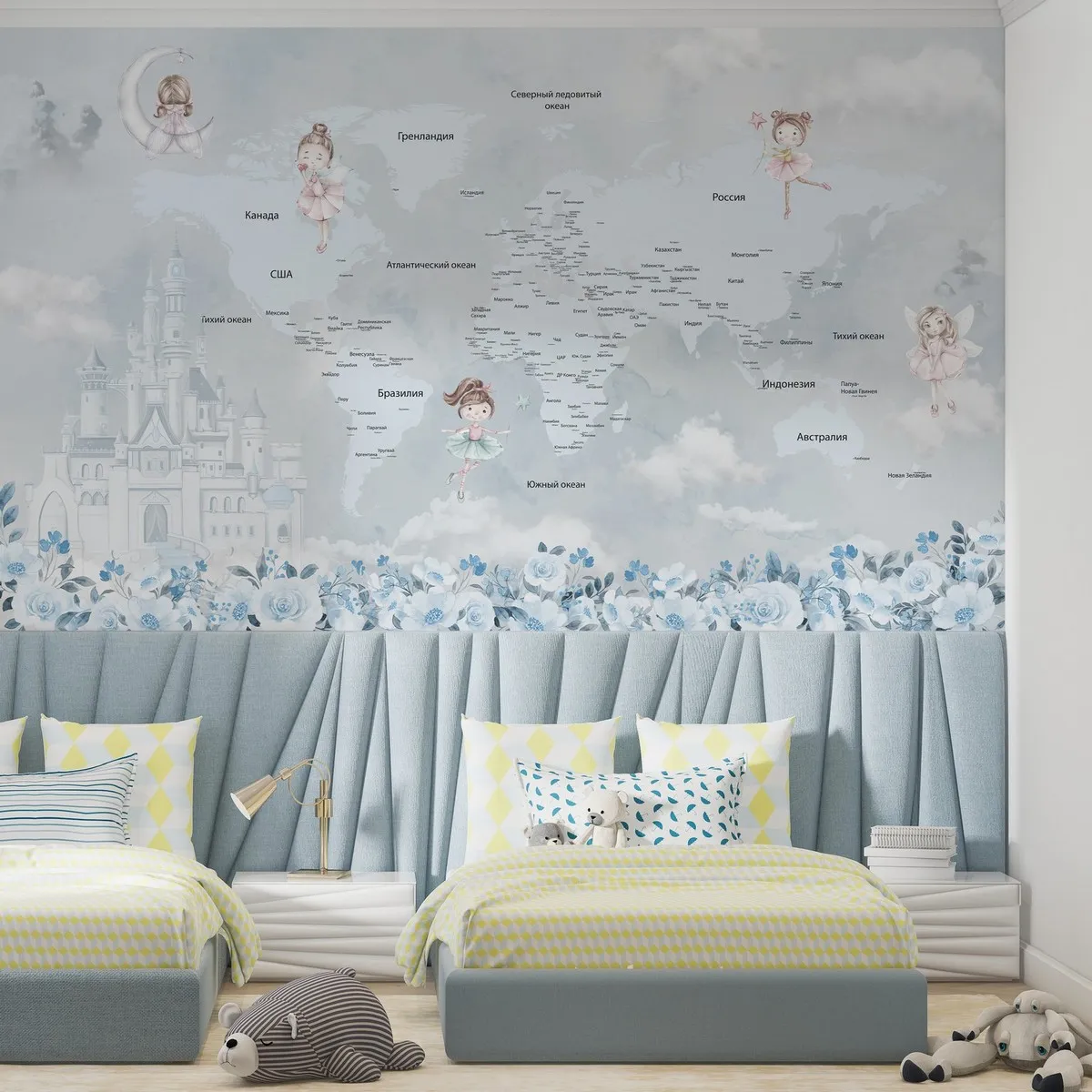 Фотообои на заказ по индивидуальному размеру Citydecor Детская (карта мира) Феи 489