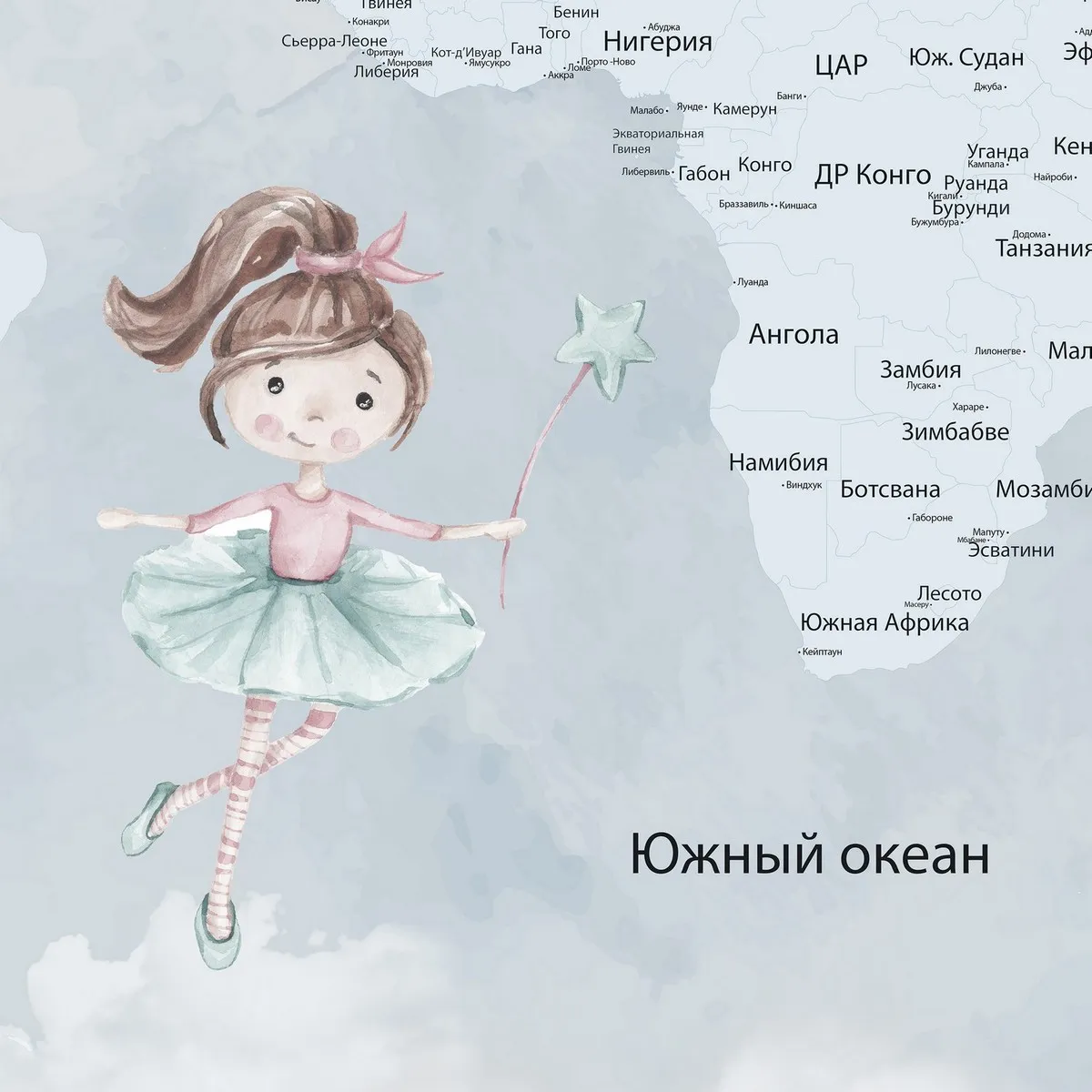 Фотообои на заказ по индивидуальному размеру Citydecor Детская (карта мира) Феи 489