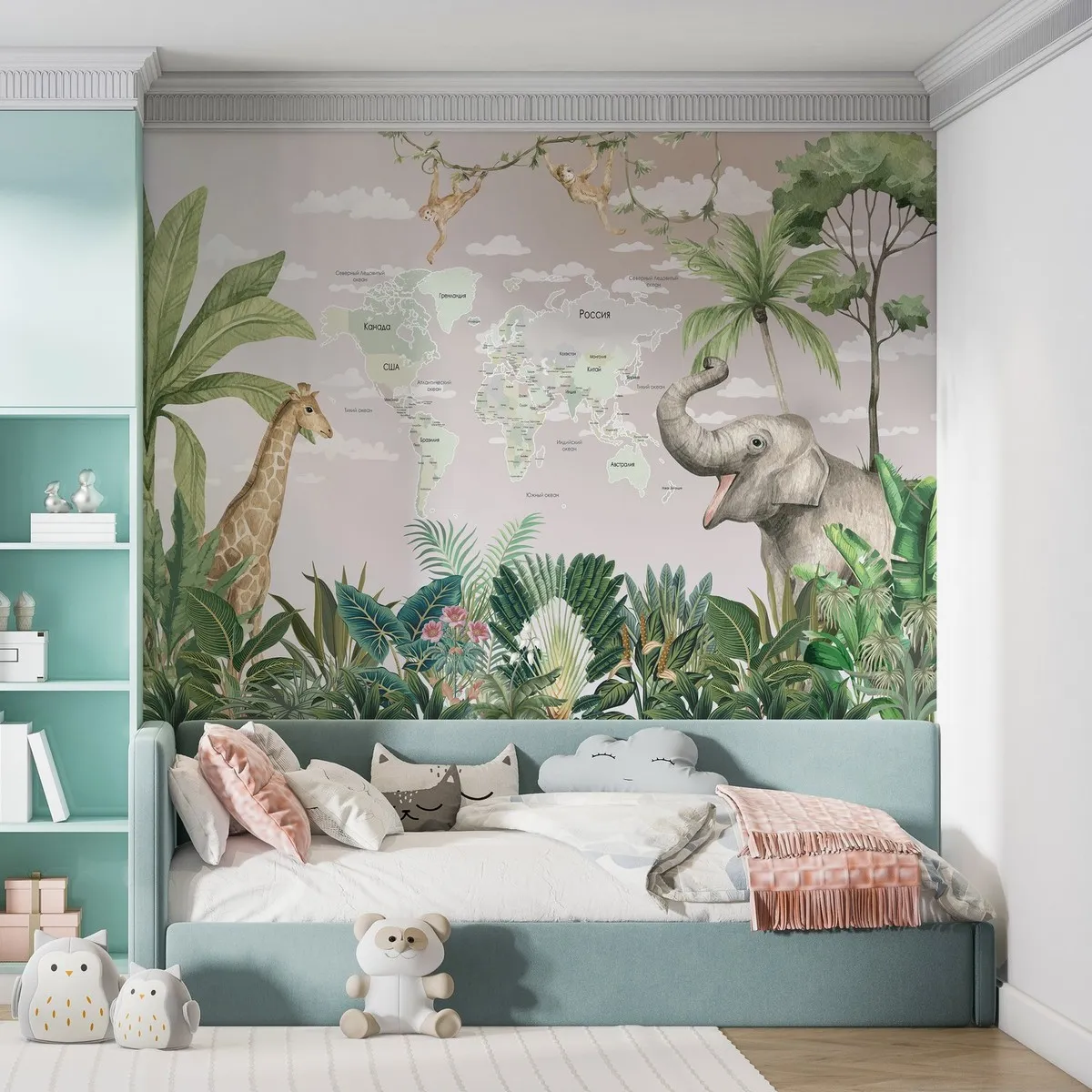 Фотообои на заказ по индивидуальному размеру Citydecor Детская (карта мира) Джунгли зовут 30