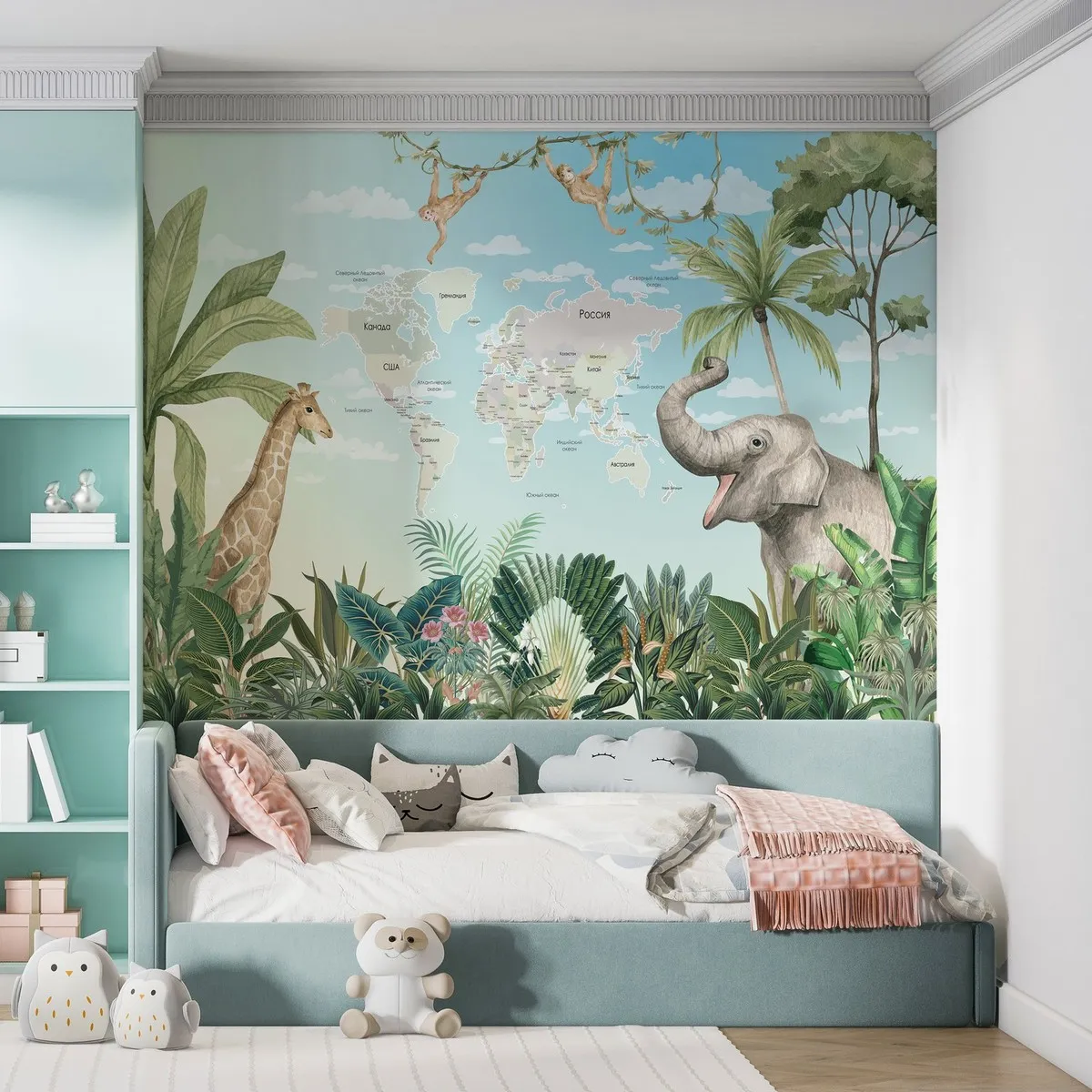 Фотообои на заказ по индивидуальному размеру Citydecor Детская (карта мира) Джунгли зовут 31