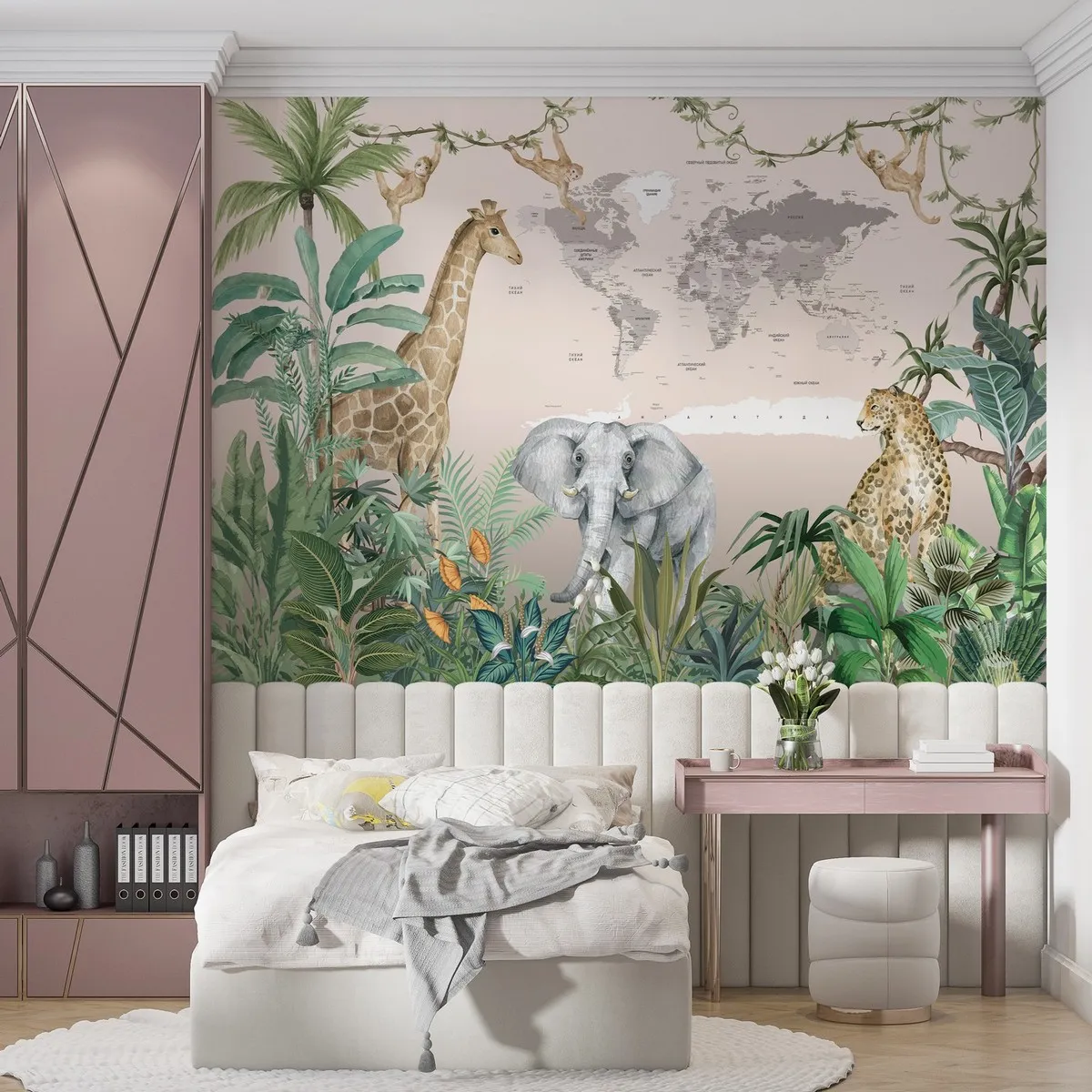 Фотообои на заказ по индивидуальному размеру Citydecor Детская (карта мира) Джунгли зовут 35