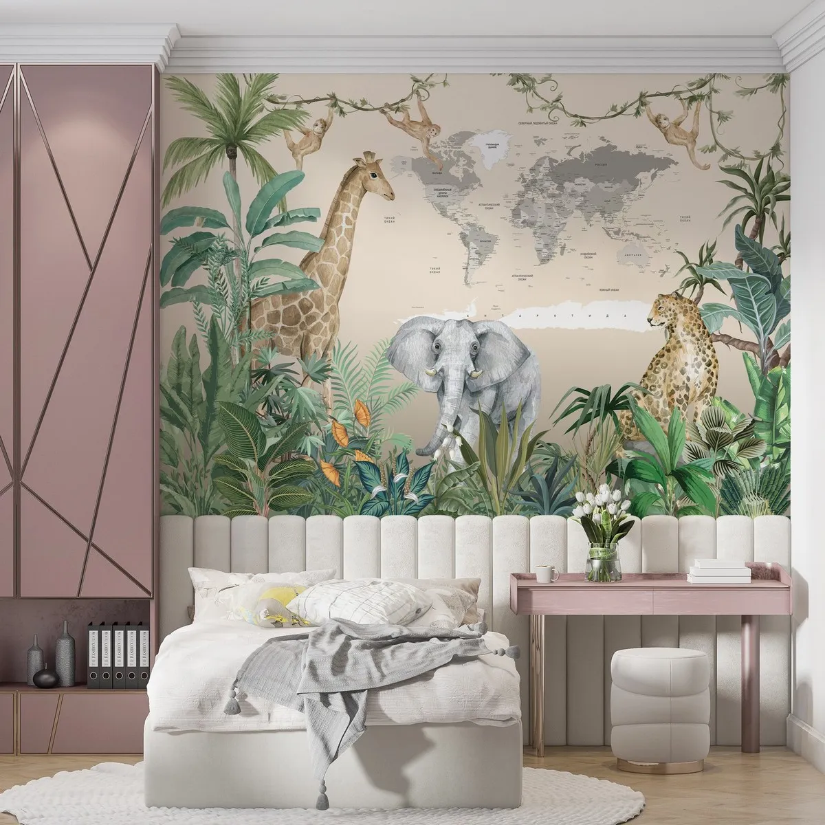 Фотообои на заказ по индивидуальному размеру Citydecor Детская (карта мира) Джунгли зовут 37