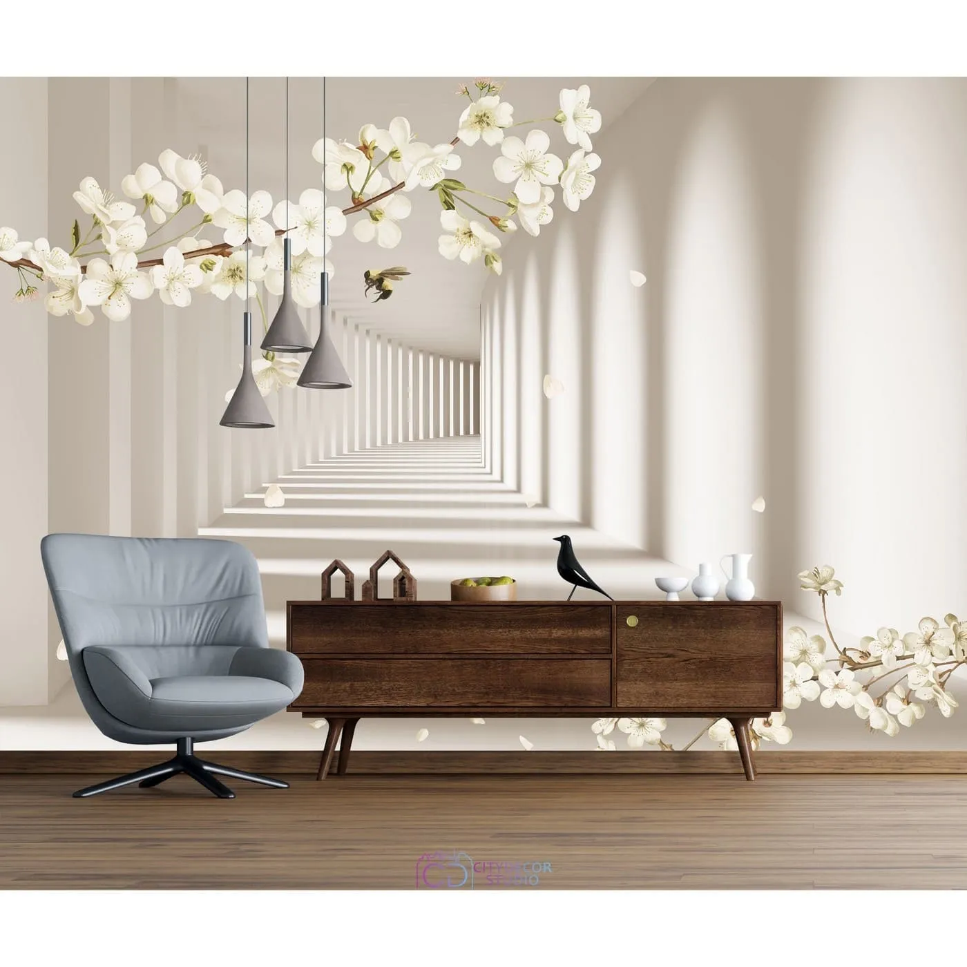 Фотообои на заказ по индивидуальному размеру Citydecor Flower Tunnel 3D 14