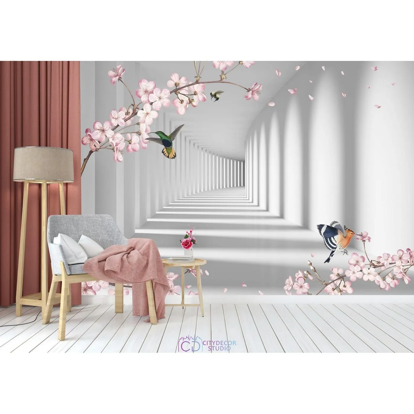 Фотообои на заказ по индивидуальному размеру Citydecor Flower Tunnel 3D 6