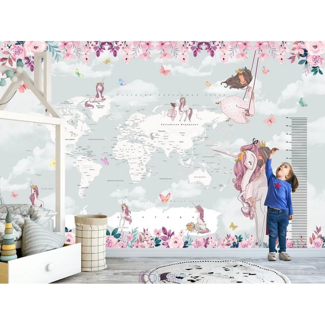 Дизайнерские фотообои по индивидуальному размеру Citydecor Princess (карта мира с ростомером) 16