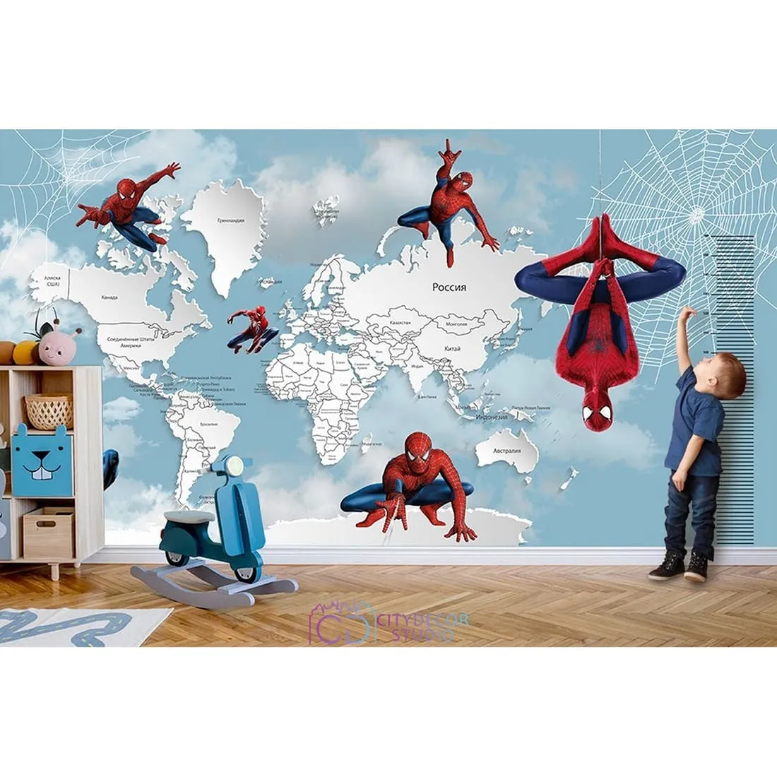 Дизайнерские фотообои по индивидуальному размеру Citydecor Superhero (карта мира с ростомером) Spider-Man 7