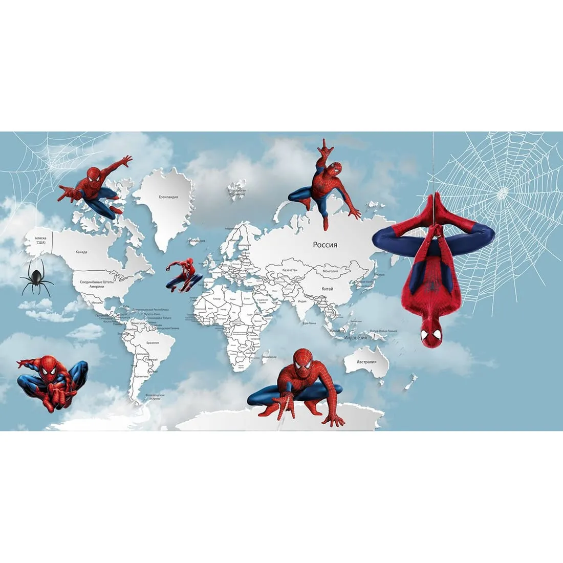 Дизайнерские фотообои по индивидуальному размеру Citydecor Superhero Spider-Man (карта мира) 3