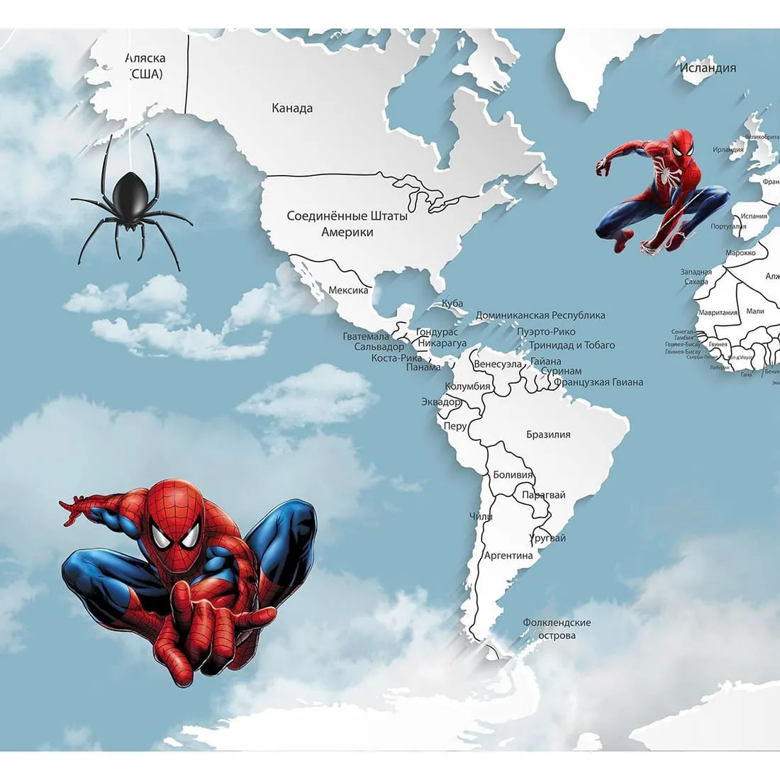 Дизайнерские фотообои по индивидуальному размеру Citydecor Superhero Spider-Man (карта мира) 3