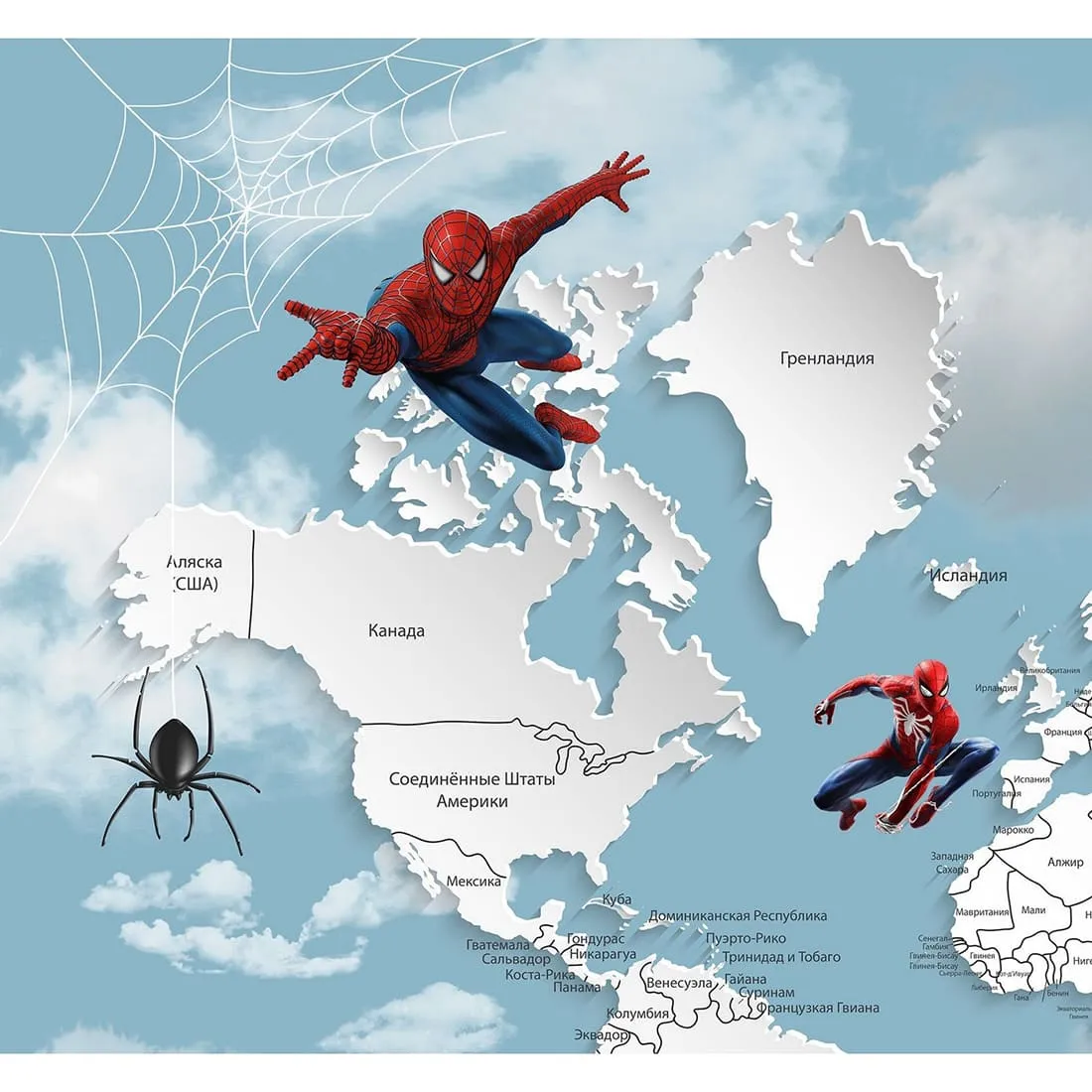 Дизайнерские фотообои по индивидуальному размеру Citydecor Superhero Spider-Man (карта мира) 3