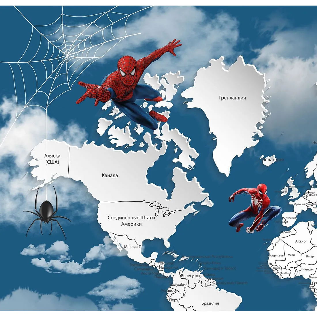 Дизайнерские фотообои по индивидуальному размеру Citydecor Superhero (карта мира с ростомером) Spider-Man 8