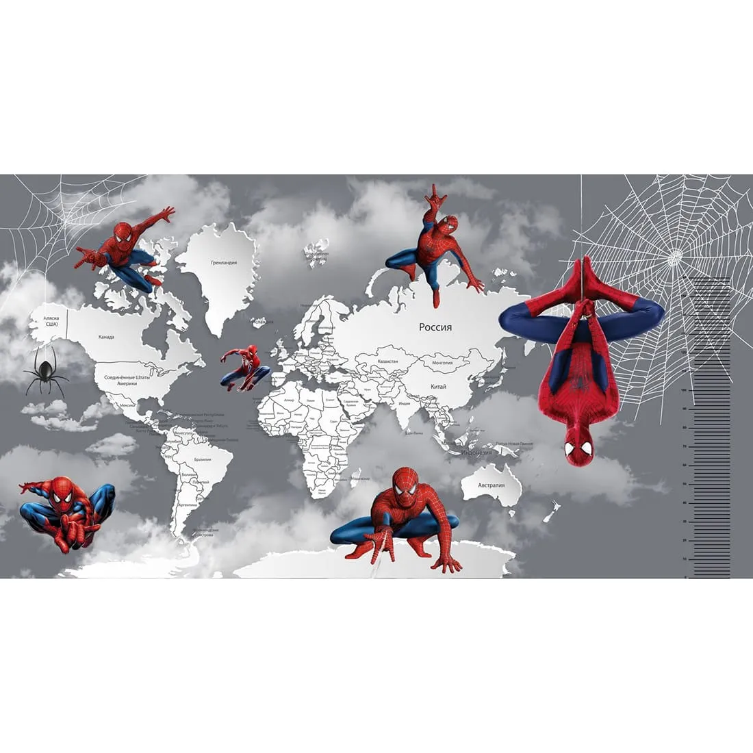 Дизайнерские фотообои по индивидуальному размеру Citydecor Superhero (карта мира с ростомером) Spider-Man 5