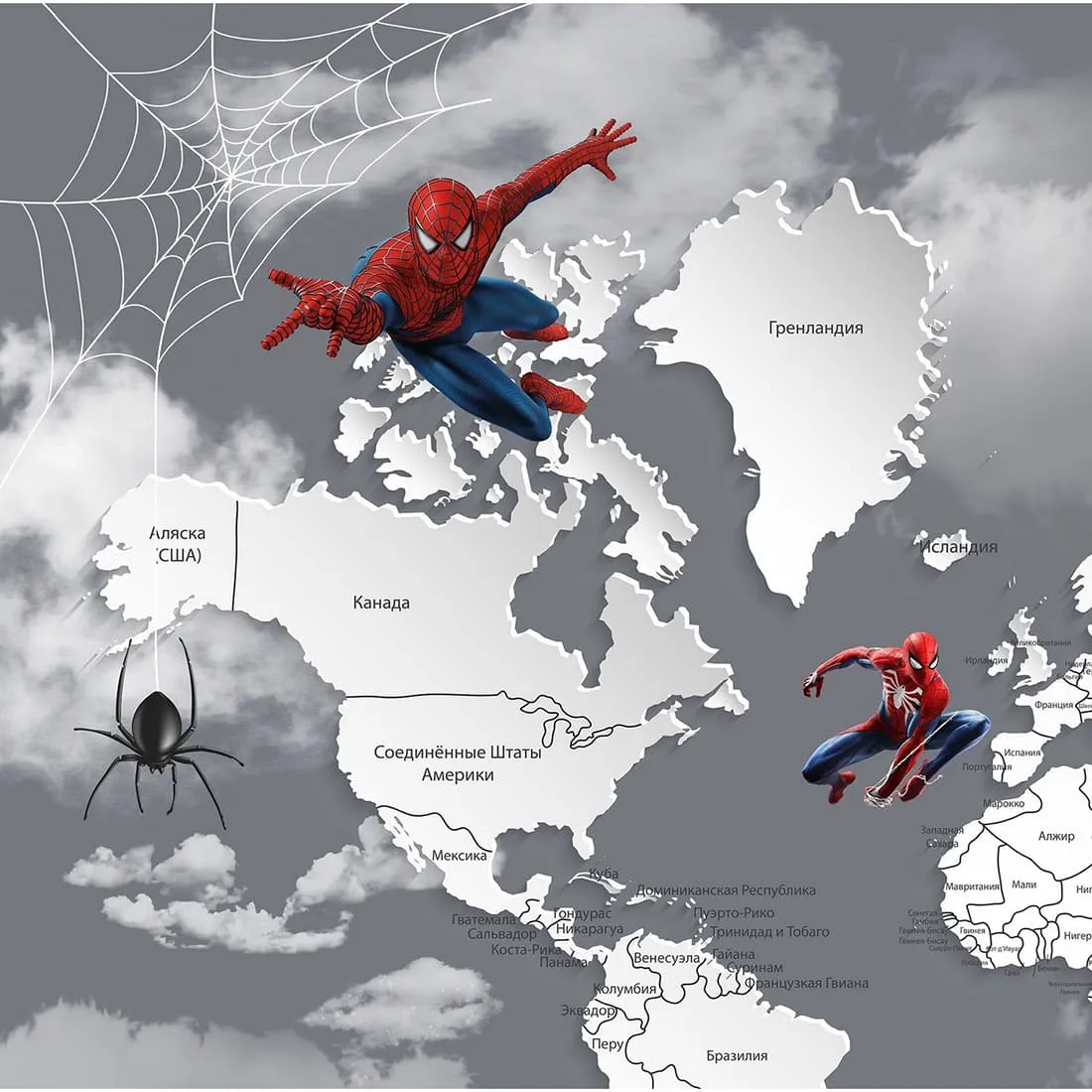 Дизайнерские фотообои по индивидуальному размеру Citydecor Superhero (карта мира с ростомером) Spider-Man 5