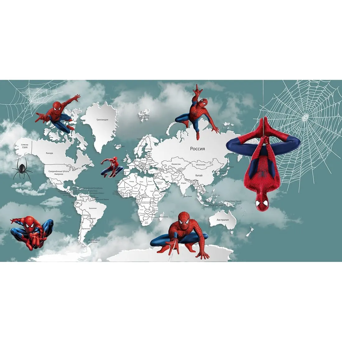 Дизайнерские фотообои по индивидуальному размеру Citydecor Superhero Spider-Man (карта мира) 2