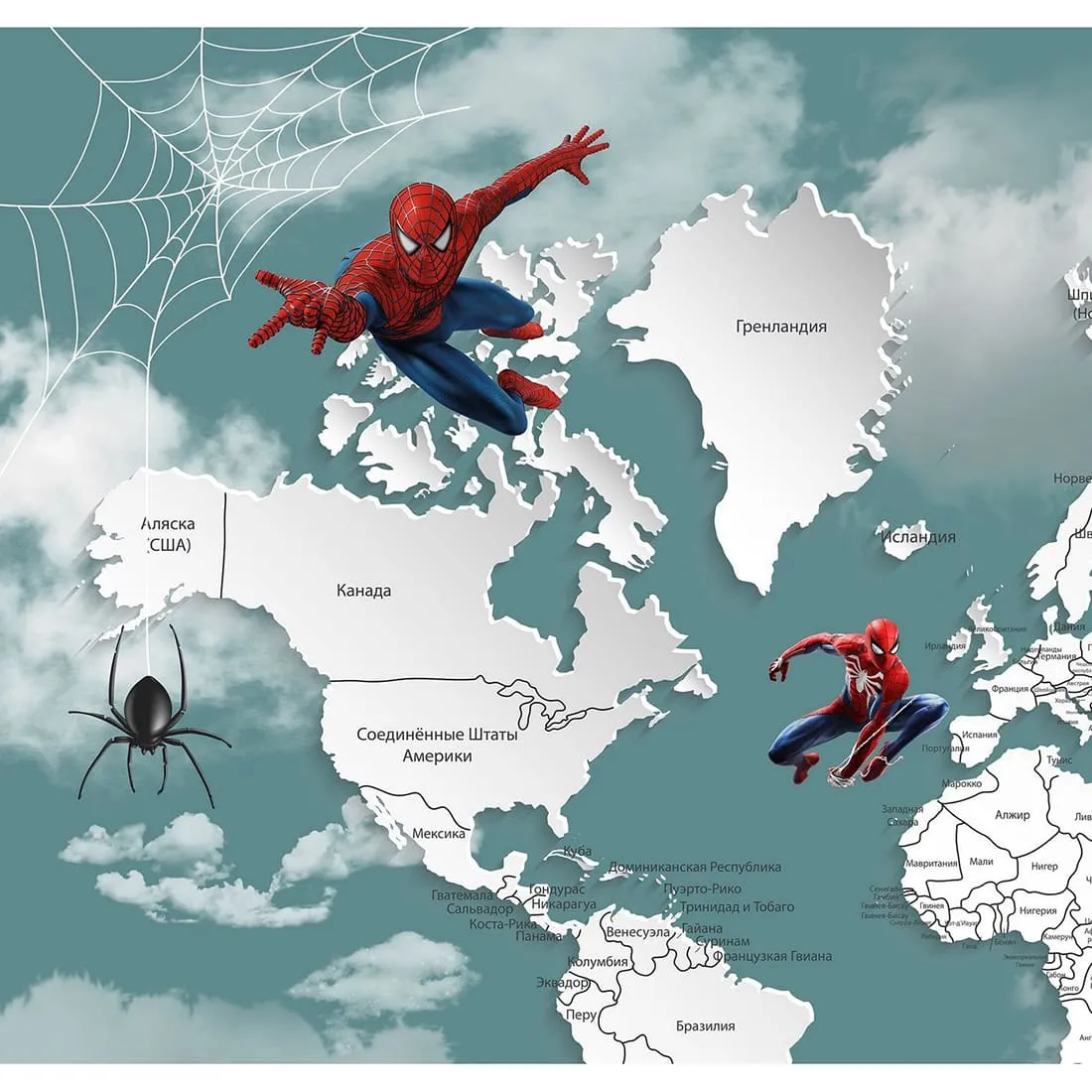 Дизайнерские фотообои по индивидуальному размеру Citydecor Superhero Spider-Man (карта мира) 2