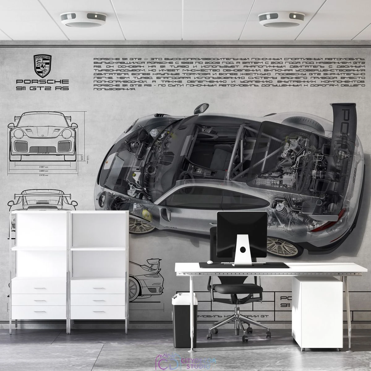 Дизайнерские фотообои по индивидуальному размеру Citydecor Technic (Porsche 911 GT2 RS) 25