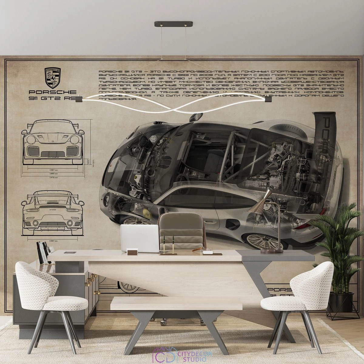 Дизайнерские фотообои по индивидуальному размеру Citydecor Technic (Porsche 911 GT2 RS) 26