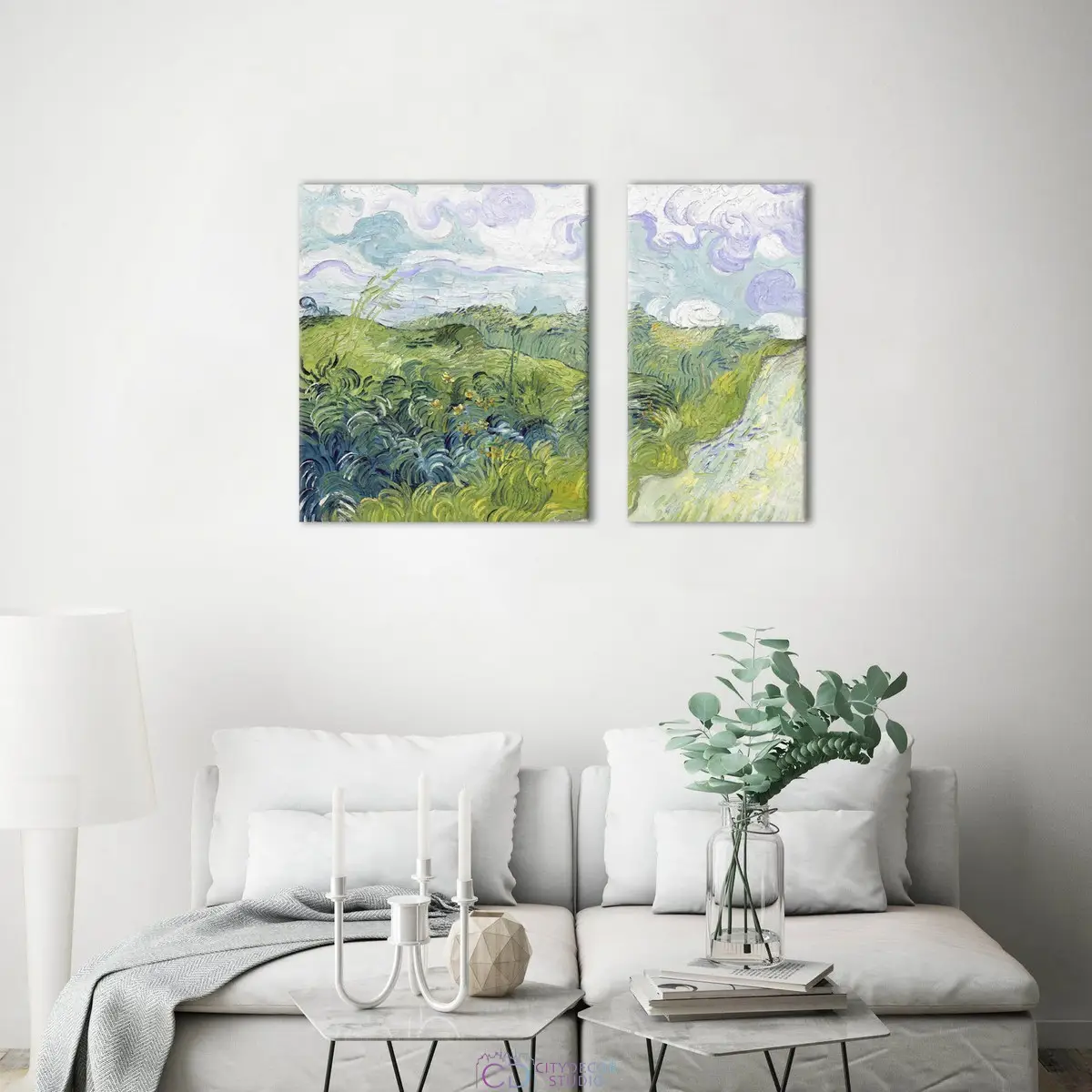 Модульная картина Citydecor "Зеленые пшеничные поля", Винсент ван Гог. Репродукция, арт. 12.59 (2 модуль) 70x100 см