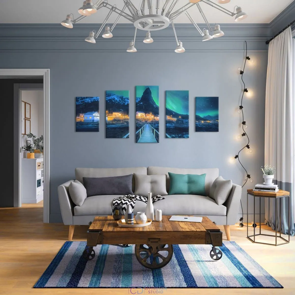 Модульная картина Citydecor Новый Год арт. 17.29 (5 модулей) 90x197 см