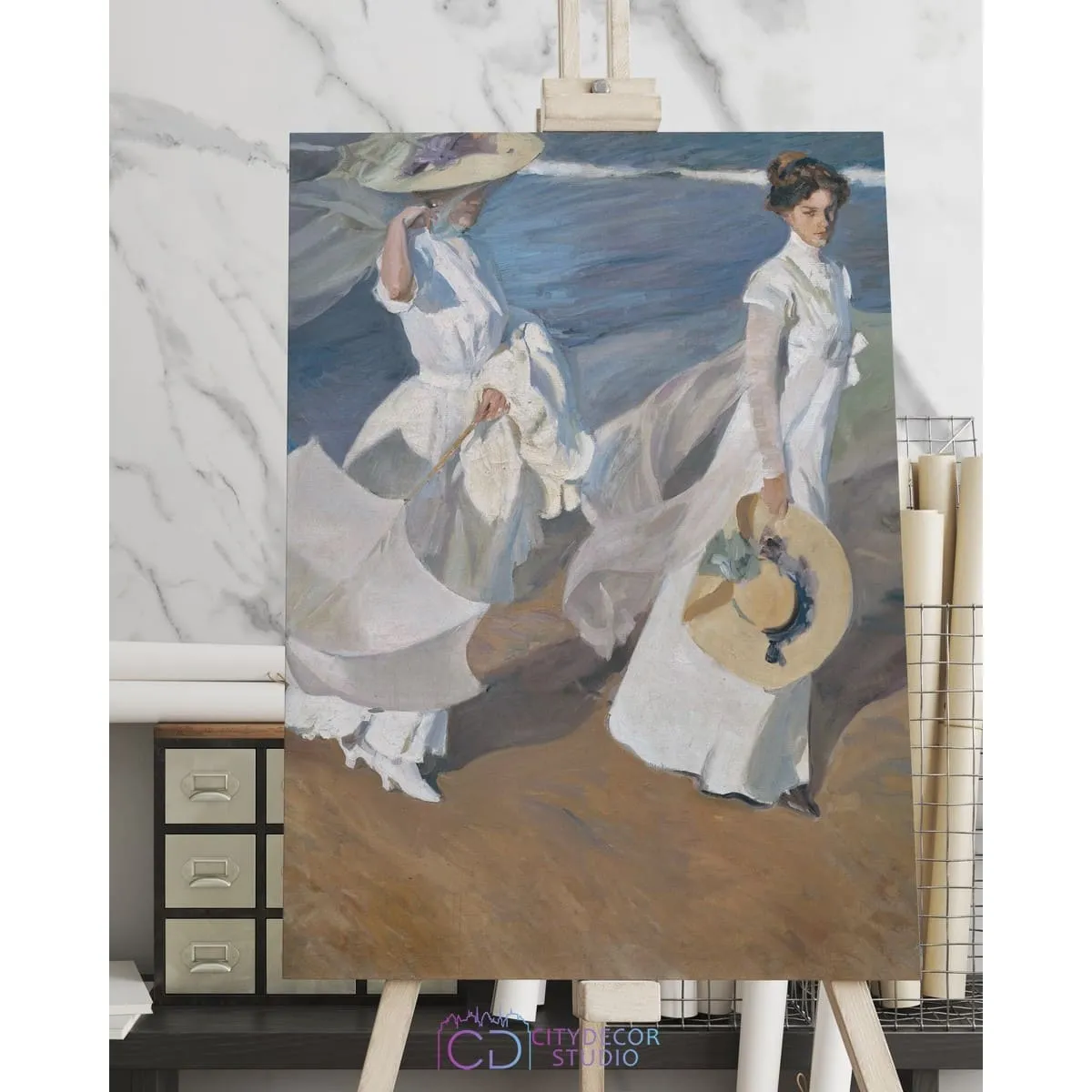 Картина "Прогулка по пляжу", Хоакин Соролья. Репродукция, арт. 19.11 (90x70 см)