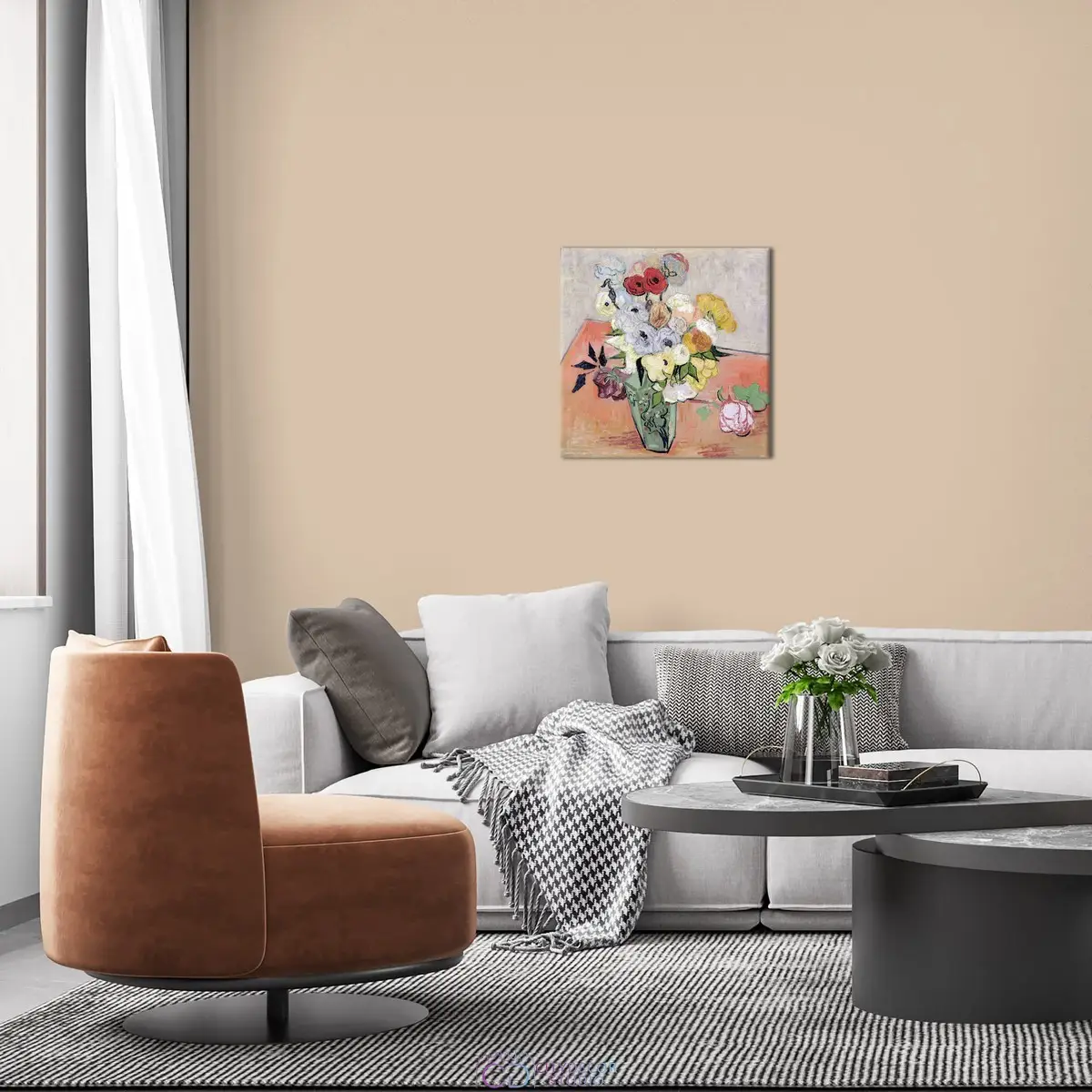 Модульная картина Citydecor "Японская ваза с розами и анемонами", Винсент ван Гог. Репродукция, арт. 19.40 (1 модуль) 37x37 см