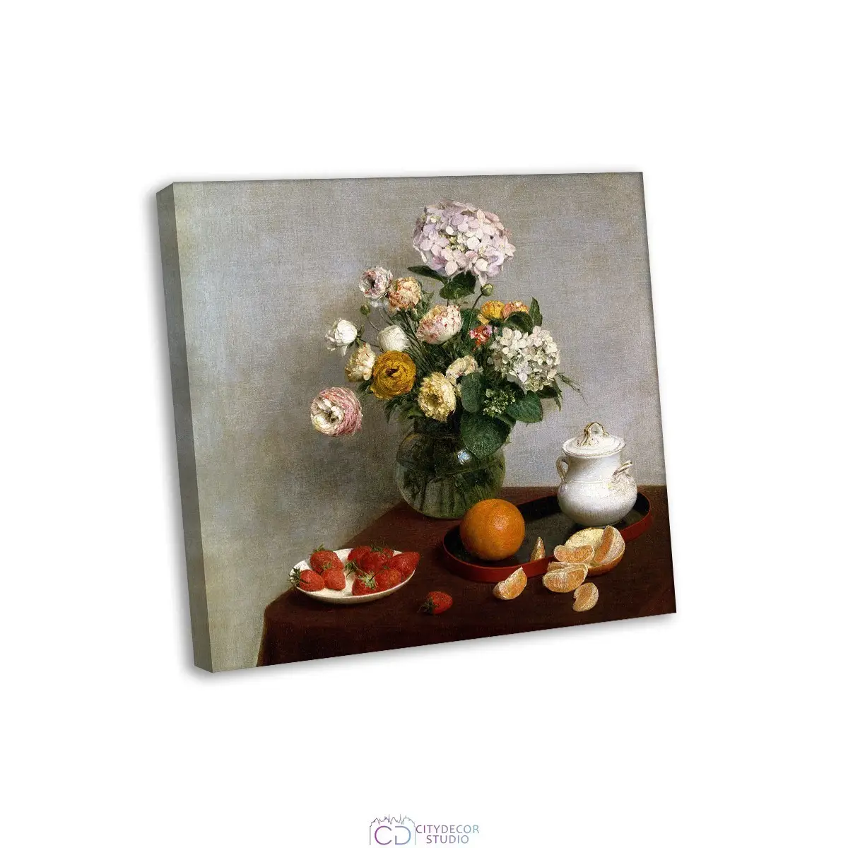 Модульная картина Citydecor "Цветы и фрукты", Генри Латур. Репродукция, арт. 19.46 (1 модуль) 37x37 см