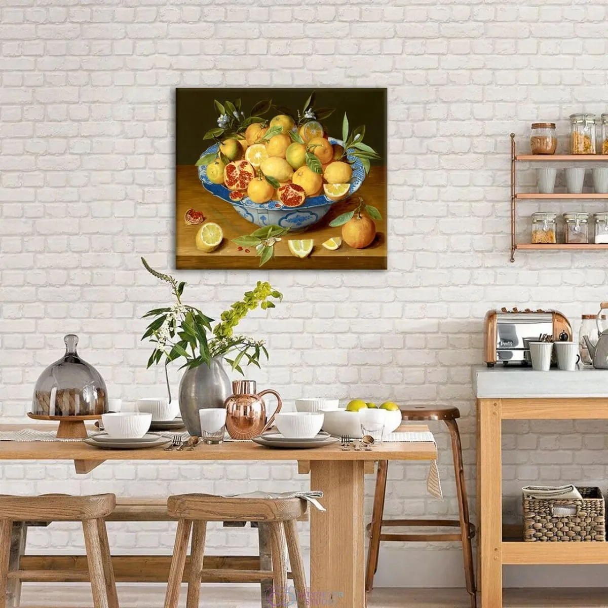 Модульная картина Citydecor &quot;Натюрморт с лимонами, апельсинами и гранатами&quot;, Якоб ван Хюльсдонк. Репродукция, арт.2.154 (1 модуль) 60x70 см