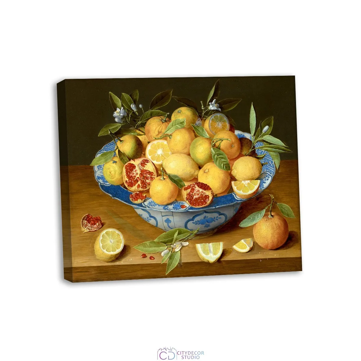 Модульная картина Citydecor &quot;Натюрморт с лимонами, апельсинами и гранатами&quot;, Якоб ван Хюльсдонк. Репродукция, арт.2.154 (1 модуль) 60x70 см